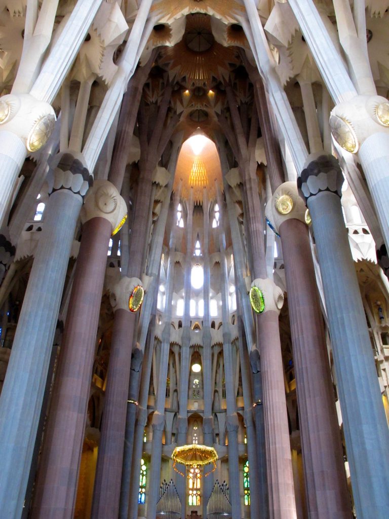 The Sagrada Familia Basilica in Barcelona - when completed it will have 18 towers. The 12 lower towers symbolize the Apostles, 4 SLIGHTLY HIGHER TOWERS REPRESENT THE EVANGELISTS, one higher will represent the Virgin Mary and the highest of all, topped with a cross, will be representing Jesus.