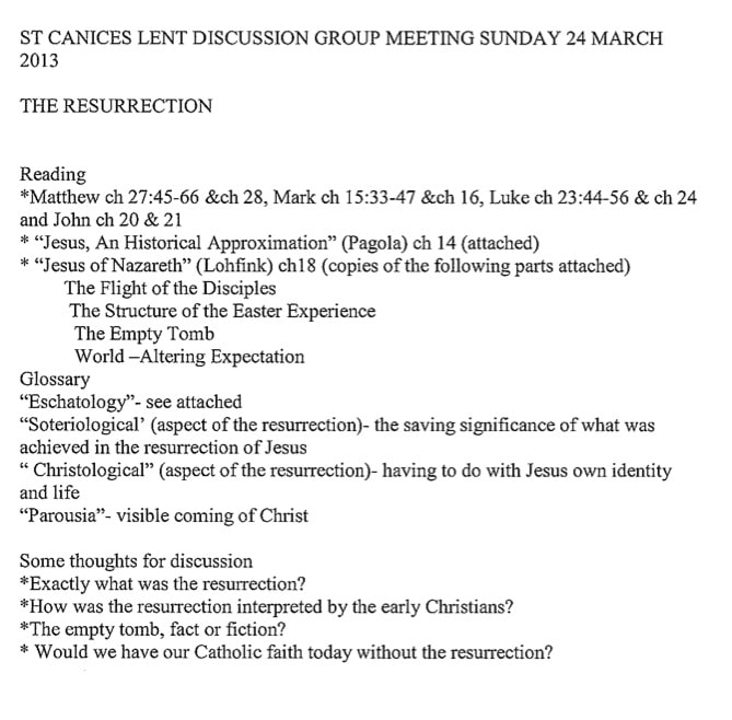Front Page (of 24 pages) for  3rd Lenten Discussion Group