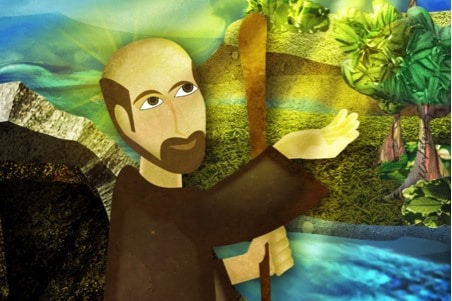 Painting of St Ignatius having his mystical experience of God in all things on the banks of the river Cardoner.